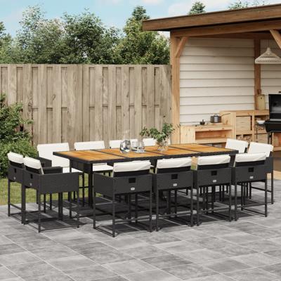 13-delige Tuinset met kussens poly rattan zwart