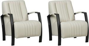 Set van 2 Crème leren industriële stalen fauteuils Glamour - Toledo Leer Nebbia (crème leer)