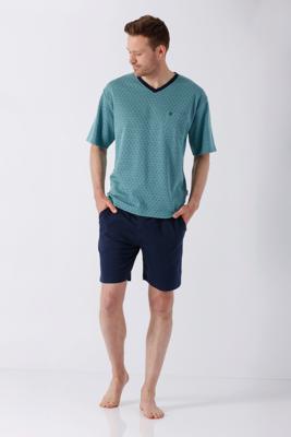 Hajo heren shortama turquoise met driehoekjes Hajo heren shortama turquoise met driehoekjes