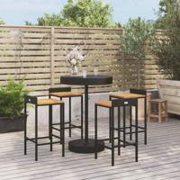 5-delige Tuinbarset poly rattan en massief acaciahout zwart