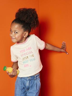 T-shirt met korte mouwen en tekst meisjes ecru