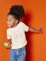 T-shirt met korte mouwen en tekst meisjes ecru