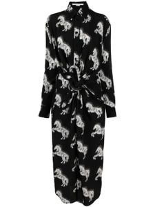 Stella McCartney robe en soie à imprimé Pixel Horse - Noir