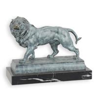 A BRONZE SCULPTURE OF A LION - GREEN FINISH