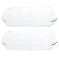 2x Rechthoekige glazen 2-vaks ovenschalen 3,2 liter 34 x 21 x 5 cm