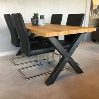 Set van 4 leren eetkamerstoelen - met sledepoot - zwart leer - Echt leer, Industrieel, ontdek de vele Leersoorten en Kleuren bij ShopX