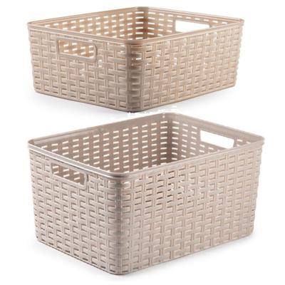 Opbergboxen / opbergmandjes set - 5x stuks - rotan kunststof - taupe - met inhoud 12 en 18 liter