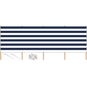 Strand/camping windscherm gestreept wit/blauw 3,75 meter x 150 cm incl. haringen en scheerlijnen