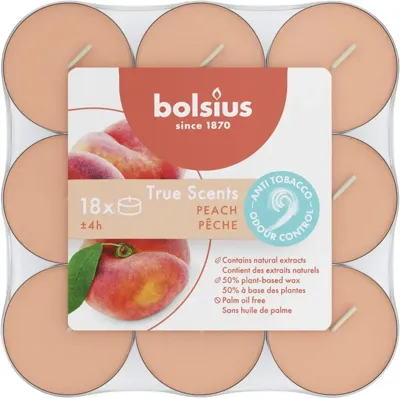 Bolsius geurtheelicht true scents peach 18 stuks
