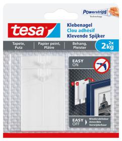 2x stuks Tesa klevende spijkers wit voor behang en pleisterwerk draagkracht 2 kg   -