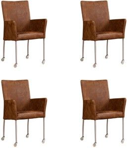 Set van 4 Bruine leren moderne eetkamerstoelen Comfort - Kenia Leer Brown (bruin leer)