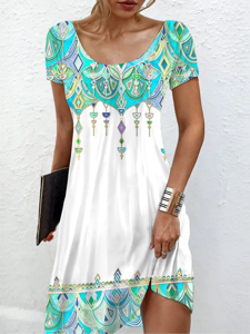 Casual Ethnic Loose Crew Neck Dress With No