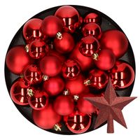 Kerstversiering kunststof kerstballen met piek rood 6-8-10 cm pakket van 45x stuks - thumbnail