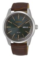 Seiko SNE529P1 Horloge Solar staal-leder zilverkleurig-bruin-groen 40 mm