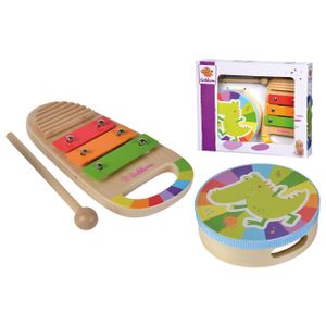 Eichhorn houten trommel en xylofoon muziekset 3dlg.