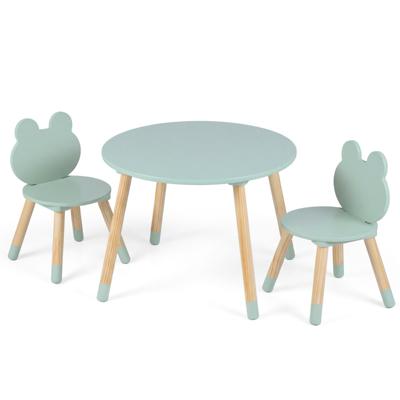 Kindertafel met 2 Stoelen Kinderbureau & Kikkervormige Stoelset met Houten Poten Kindertafelset Kinderzitgroep voor Kinderen vanaf 3 Jaar-Groen
