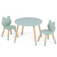 Kindertafel met 2 Stoelen Kinderbureau & Kikkervormige Stoelset met Houten Poten Kindertafelset Kinderzitgroep voor Kinderen vanaf 3 Jaar-Groen