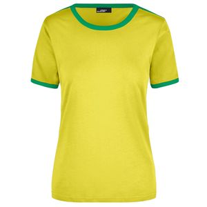 Geel dames t-shirt met groene contrast