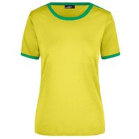 Geel dames t-shirt met groene contrast - thumbnail