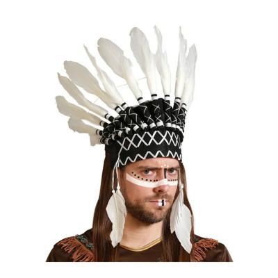Indianen veren tooi voor heren - zwart/wit - met ornamenten - verkleed accessoires