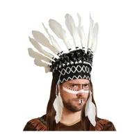Indianen veren tooi voor heren - zwart/wit - met ornamenten - verkleed accessoires