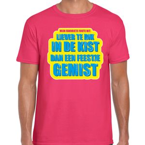 Liever te dik in de kist dan een feestje gemist foute party shirt roze heren 2XL  -