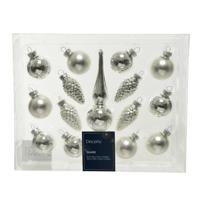 Kerstballenset mini glas zilver 15-delig Kerstballenset mini glas zilver 15-delig