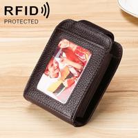 KB189 verticale koeienhuid lederen orgel vorm meerdere kaartsleuven anti-magnetische RFID portemonnee voor dames met transparant venster (koffie)