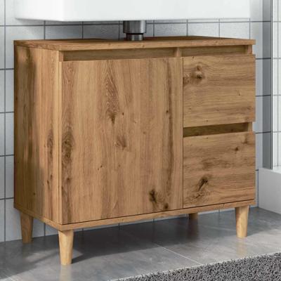 Wastafelkast 65x33x60 cm bewerkt hout artisanaal eikenkleurig