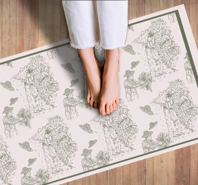 Monochrome boeren Sketch antiek vinyl tapijt