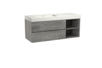 Storke Edge zwevend badmeubel 140 x 52 cm beton donkergrijs met Mata High asymmetrisch linkse wastafel in solid surface mat wit