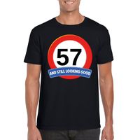 Verkeersbord 57 jaar t-shirt zwart heren