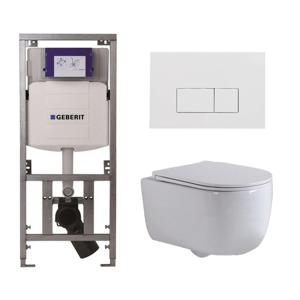 QeramiQ Dely Swirl Toiletset - 36.3x51.7cm - Geberit UP320 Burda inbouwreservoir - slimzitting - glans witte bedieningsplaat - rechthoekige knoppen - wit mat 0701131/SW706187/SW1000766/SW1026257