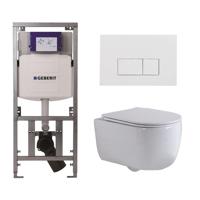 QeramiQ Dely Swirl Toiletset - 36.3x51.7cm - Geberit UP320 Burda inbouwreservoir - slimzitting - glans witte bedieningsplaat - rechthoekige knoppen - wit mat 0701131/SW706187/SW1000766/SW1026257