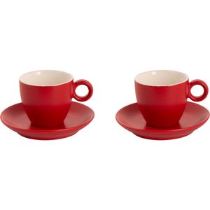 Maastricht Porselein Koffiekop en schotel Bart Colour Cafe 17 cl 13.5 cm Rood Porselein 2 stuks