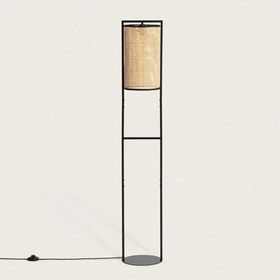 Staande vloerlamp zwart metaal & bruine rotan kap E27 fitting vloerschakelaar &apos;Holly&apos; 139 cm