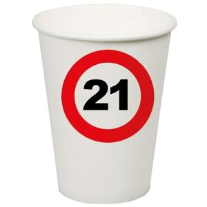 Verjaardagsfeest leeftijd bekertjes 21 jaar - 24x stuks - papier - thema leeftijd stopbord