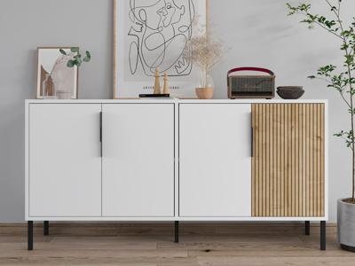 Dressoir CALISSE 4 deuren wit/saphire eik