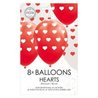Globos Ballonnen hartjes rood/wit 30cm, 8st.