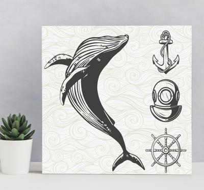 Canvas schilderij walvis en marine elementen