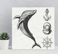 Canvas schilderij walvis en marine elementen Canvas schilderij walvis en marine elementen