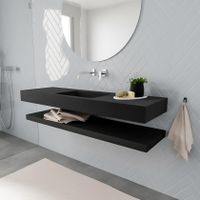 Mondiaz Alan badmeubel 150 cm solid suface planchet urban vrijhangend wastafel midden zonder kraangat zwart