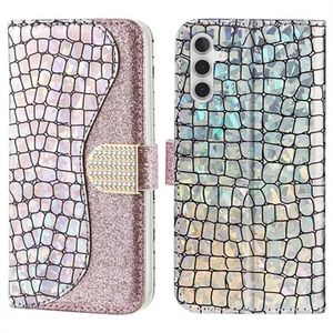 Croco Bling Series Samsung Galaxy A34 5G Portemonnee Hoesje - Rose Gold