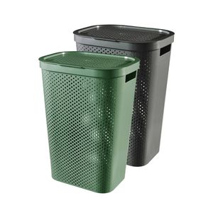 Curver Infinity Wasmand + deksel - 60L - 2 stuks - Grijs/Groen