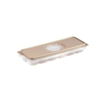 IJsblokjesvorm met deksel - 12 ijsklontjes - kunststof - beige