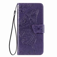 OnePlus 9 Pro hoesje - Bookcase - Pasjeshouder - Portemonnee - Vlinderpatroon - Kunstleer - Donkerpaars