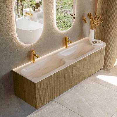 Badmeubel Mondiaz Kurve-Dlux | 165 cm | Meubelkleur Dusk | Wastafelkleur Meli | Solid surface | Dubbel / Links spoelbak | 2 kraangaten