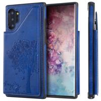 Voor Galaxy Note 10 + kat boom reliëf patroon schokbestendige beschermhoes met kaartsleuven & fotolijstjes (blauw)