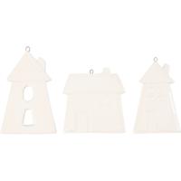 Creativ Company Hangende ornamenten, huizen, h: 7,6-9,7 cm, wit, 18 stuk/ 1 doos