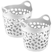 Flexibele wasmand/opbergmand - 2x - rond - wit - 30 liter - D40 x H39 cm Flexibele wasmand/opbergmand - 2x - rond - wit - 30 liter - D40 x H39 cm